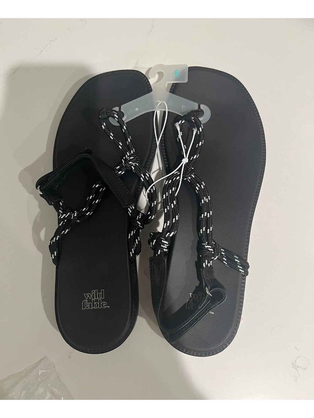 Wild Fable Carson Rope-Knot T-Strap Sandals - Black/White - Size 8 - NWT